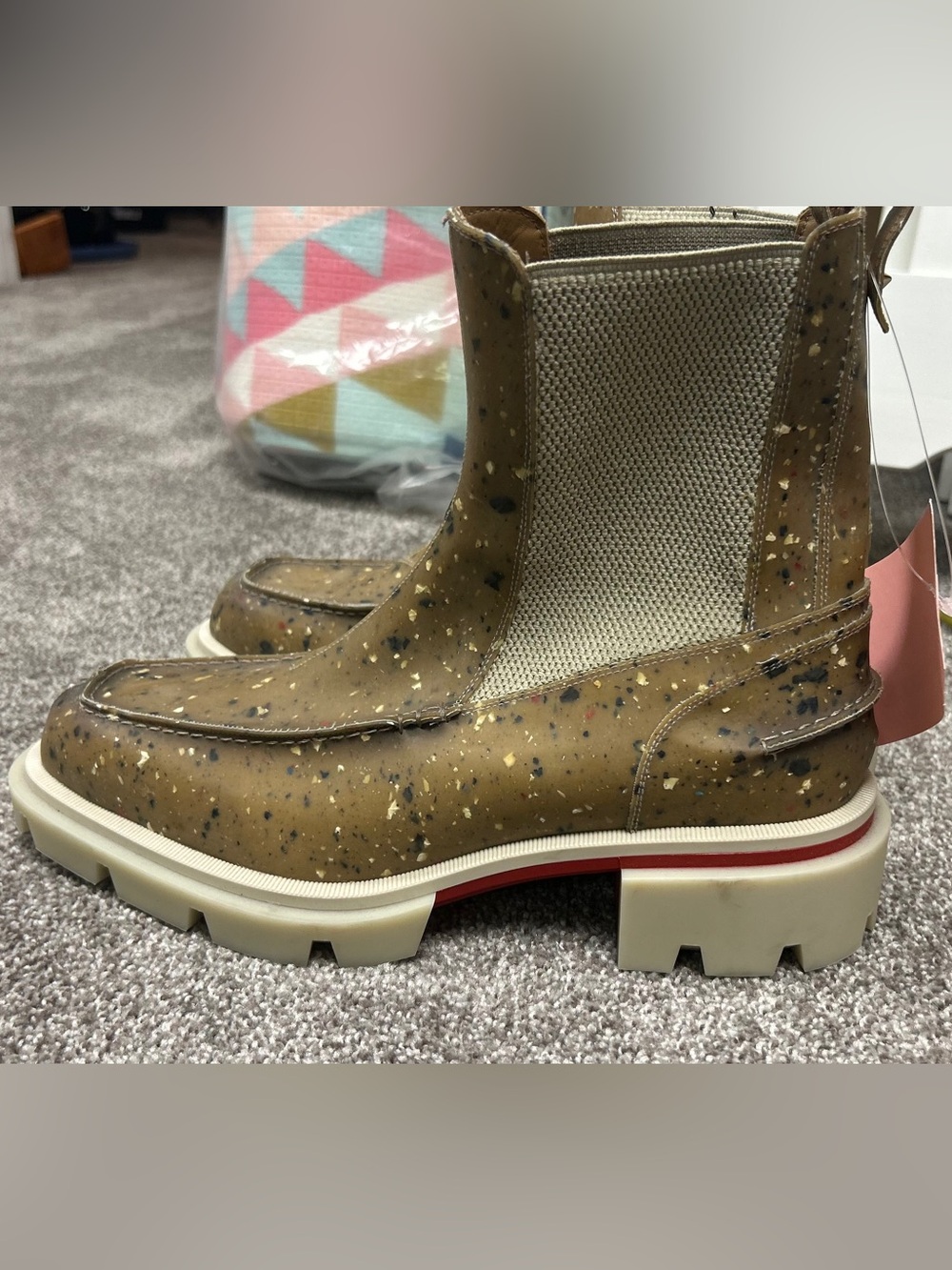 Authentic Christian Louboutin Tan Speckled Chelsea Boots